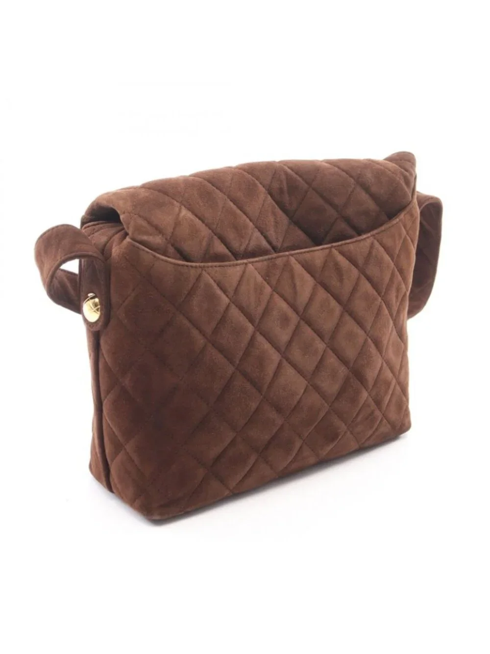 Chanel Shoulder Bag Quilted Dark Brown Suede
